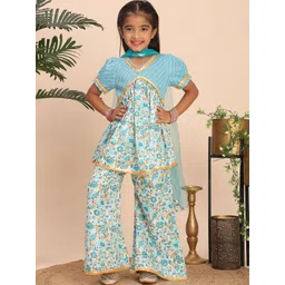 Cutiekins Girls Floral Printed Empire A-Line Kurta & Palazzos With Dupatta-picture-49