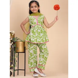 Cutiekins Girls Floral Printed Gotta Patti Kurta With Palazzos & Dupatta-picture-39