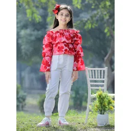 Cutiekins Girls Floral Printed Off-Shoulder Top with Trouser-picture-39
