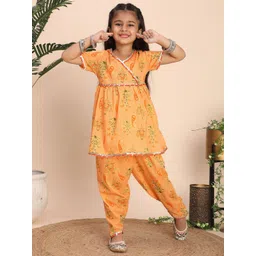 Cutiekins Girls Floral Printed Regular Gotta Patti A-Line Kurta with Dhoti Pants-picture-37