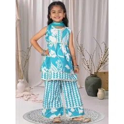 Cutiekins Girls Floral Printed Regular Gotta Patti A-Line Kurta With Palazzos-picture-41