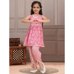 Cutiekins Girls Floral Printed Regular Gotta Patti Kurta with Dhoti Pants-picture-12