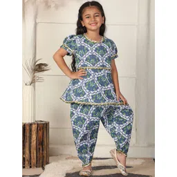 Cutiekins Girls Floral Printed Regular Gotta Patti Kurta with Dhoti Pants-picture-13