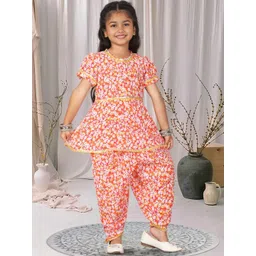 Cutiekins Girls Floral Printed Regular Gotta Patti Kurta with Dhoti Pants-picture-29