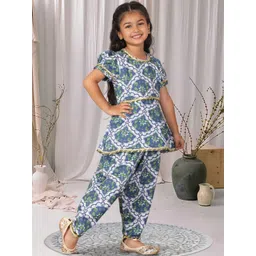 Cutiekins Girls Floral Printed Regular Gotta Patti Kurta with Dhoti Pants-picture-30