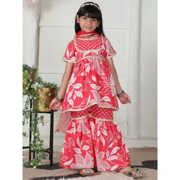 Cutiekins Girls Floral Printed Regular Gotta Patti Kurta with Sharara & Dupatta-picture-39