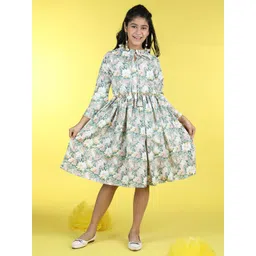 Cutiekins Girls Floral Printed Tie-Up Neck Fit & Flare Dress-picture-13