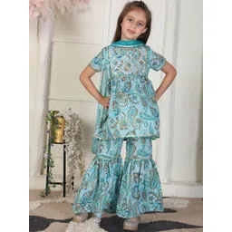 Cutiekins Girls Paisley Printed Gotta Patti Kurta with Sharara & Dupatta-picture-27