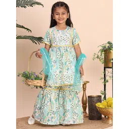 Cutiekins Girls Paisley Printed Round Neck Gotta Patti A-Line Kurta With Sharara & Dupatta-picture-54