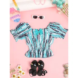 Cutiekins Girls Printed Puff Sleeve Cinched Waist Top-picture-51