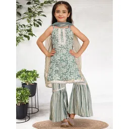 Cutiekins Girls Printed Shoulder Straps Gotta Patti Straight Kurta With Sharara & Dupatta-picture-45