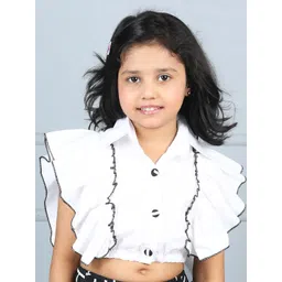 Cutiekins Girls Ruffles Pure Cotton Shirt Style Crop Top-picture-36