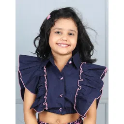 Cutiekins Girls Ruffles Pure Cotton Shirt Style Crop Top-picture-33