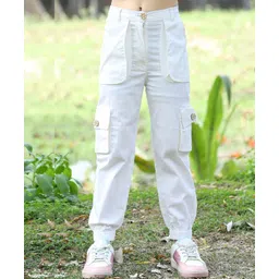 Cutiekins Lycra Woven Solid Cargo Pant - Off White-picture-13