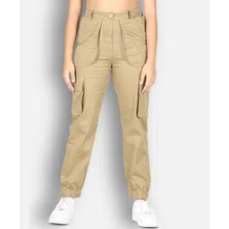 Cutiekins Lycra Woven Solid Cargo Pants - Beige-picture-22