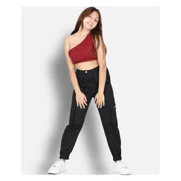 Cutiekins Lycra Woven Solid Cargo Pants - Black image 4