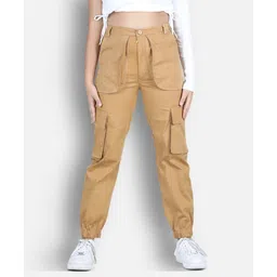 Cutiekins Lycra Woven Solid Cargo Pants - Camel Brown-picture-25