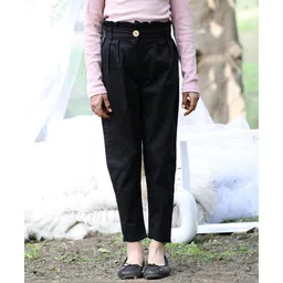 Cutiekins Lycra Woven Solid Mid Rise Frill Detailed Trousers - Black-picture-27