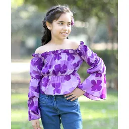 Cutiekins Woven Full Sleeves Floral Printed Top - Purple-picture-25