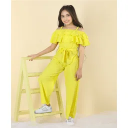 Cutiekins Woven Sleeveless Solid Frill Detailed Jumpsuit - Yellow-picture-16