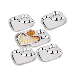 CutTales Pack Of 6 Stainless Steel 2 Compartment Snack & Dinner Plates For Kids And Adults | BPA Free, NonToxic And Dishwasher Safe Plate-picture-23