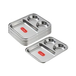 CutTales Stainless Steel 3 Compartment Dinner Plates For kids | BPA Free - Non Toxic | Dishwasher Safe Plates Ideal For Paw Bhaji Pack Of 6-picture-25