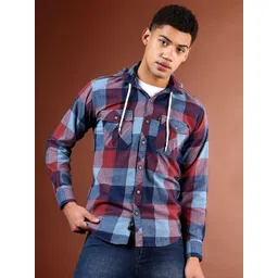 CVC Buffalo Checked Hood Long Sleeves Cotton Shirt-picture-39