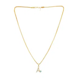 Cyan spritual Unisex Stainless Steel Stones Studded A Alphabet Pendant With Chain-picture-40