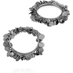 cz stone Artistic Coin Adorned Bangles with Polished Black Shine-picture-17