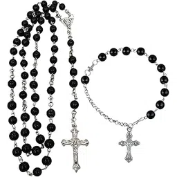 czardonic Catholic Jesus Cross Black Rosary with Bracelet-picture-50