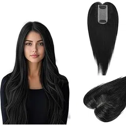 D-DIVINE 2 Clip Matt Hair topper for Women Natural Color | 16 Inch Women Invisible Seamless Mini Volumizer Clip in Hair Extension (Natural Black)-picture-42