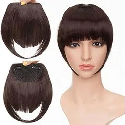 D-DIVINE Clip in Bangs- Synthetic Hair Bangs Clip in Hair Extensions Wispy Bangs Clip On Air Bangs for Women Fringe With Temples Hairpieces Curved Bangs For Wear (Brown, Wispy Bangs)-picture-29