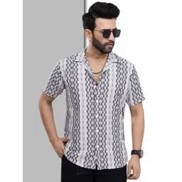 D Finish Men Smart Oversized Fit Vertical Striped Cuban Collar Cotton Casual Shirt-picture-39