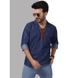 D Finish Men Thread Work Lace Frills Bows and Ruffles Denim Kurta-picture-34