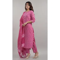 d k w Women Pure Cotton Kurta Pant Dupatta Set-picture-11