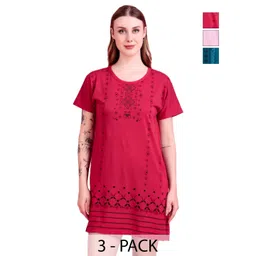 D-LINE Pack Of 3 Floral Printed Cotton Lounge T-shirts-picture-26