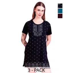 D-LINE Pack Of 3 Floral Printed Cotton Lounge T-shirts-picture-20