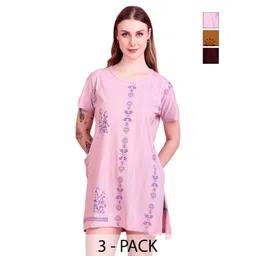 D-LINE Pack Of 3 Floral Printed Cotton Lounge T-shirts-picture-27