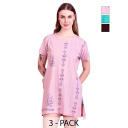 D-LINE Women Pack of 3 Floral Printed Lounge T-shirts-picture-40