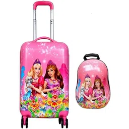 d paradise Small Cabin & Check-in Set (24 cm) 4 Wheels - 20 Inch Hardcase Barbie Trolley Bag Suitcase & 13 Inch Backpack combo Girls - Pink-picture-34
