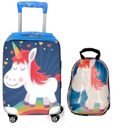 d paradise Small Cabin Suitcase (43 cm) 4 Wheels - Kids 16 inches Unicorn print Girl's Boy's suitcase/ trolley bag & 13 inche bag - Blue-picture-13