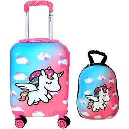 d paradise Small Cabin Suitcase (43 cm) 4 Wheels - Kids 16 inches unicorn print Girl's Boy's suitcase/ trolley bag & 13 inches bag - Pink-picture-11