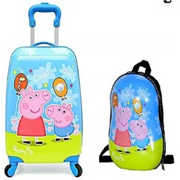 d paradise Small Cabin Suitcase (45 cm) 4 Wheels - Kids 16" cartoon pig print Girl's Boy's suitcase/trolley bag & 13 inch bag - Blue-picture-17