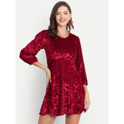 D 'VESH Red Floral Velvet Mini Dress-picture-13
