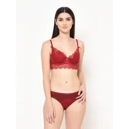 Da Intimo Maroon Lace Lingerie Set-picture-16