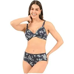 da intimo Women’s Floral Printed Bra & Panty Set | Lightly Padded, Underwired Bra with Adjustable Straps | Soft Stretchable Cotton Blend Lingerie Set for Everyday Comfort DI13 Pink-picture-47