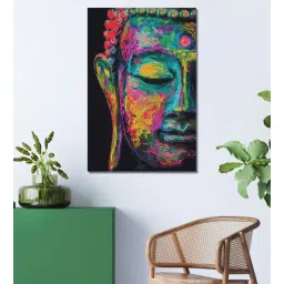 da monica Buddha Multicolour Canvas Teakwood And MDF Framed Spiritual Art Print-picture-14