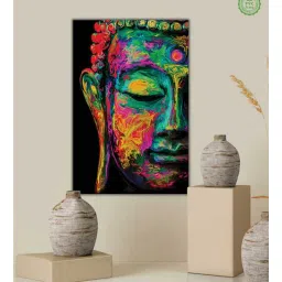 da monica Buddha Multicolour Canvas Teakwood And MDF Framed Spiritual Art Print-picture-30