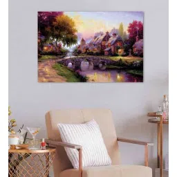 da monica Countryside River Purple Canvas Teakwood And MDF Framed People and Places Art Print-picture-33