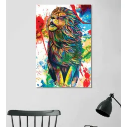da monica Lion Multicolour Canvas Teakwood And MDF Framed Wildlife Art Print-picture-10